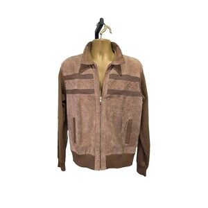 Vintage Saxony Suede Sweater Jacket Mens Lg Knit Leather Tan Full Zip Beatnik